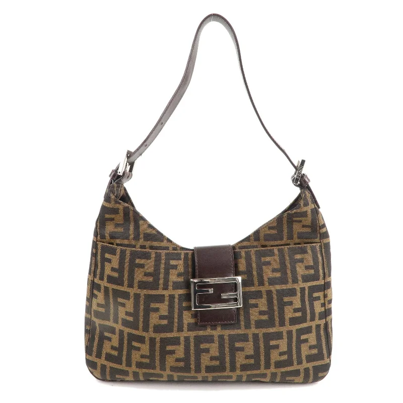 Fendi Peekaboo bags with a classic two - compartment design for organized storageFendi Peekaboo bags with a classic two - compartment design for organized storageFendi Peekaboo bags with a classic two - compartment design for organized storageFENDI Zucca Canvas Leather Shoulder Bag Brown Black 26569