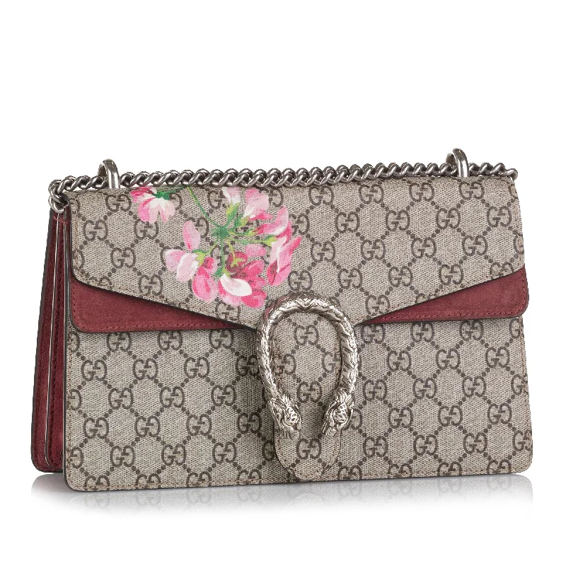 Women Gucci crossbody bags with a woven leather strapWomen Gucci crossbody bags with a woven leather strapGucci Medium GG Supreme Blooms Dionysus (SHG-g03XFv)