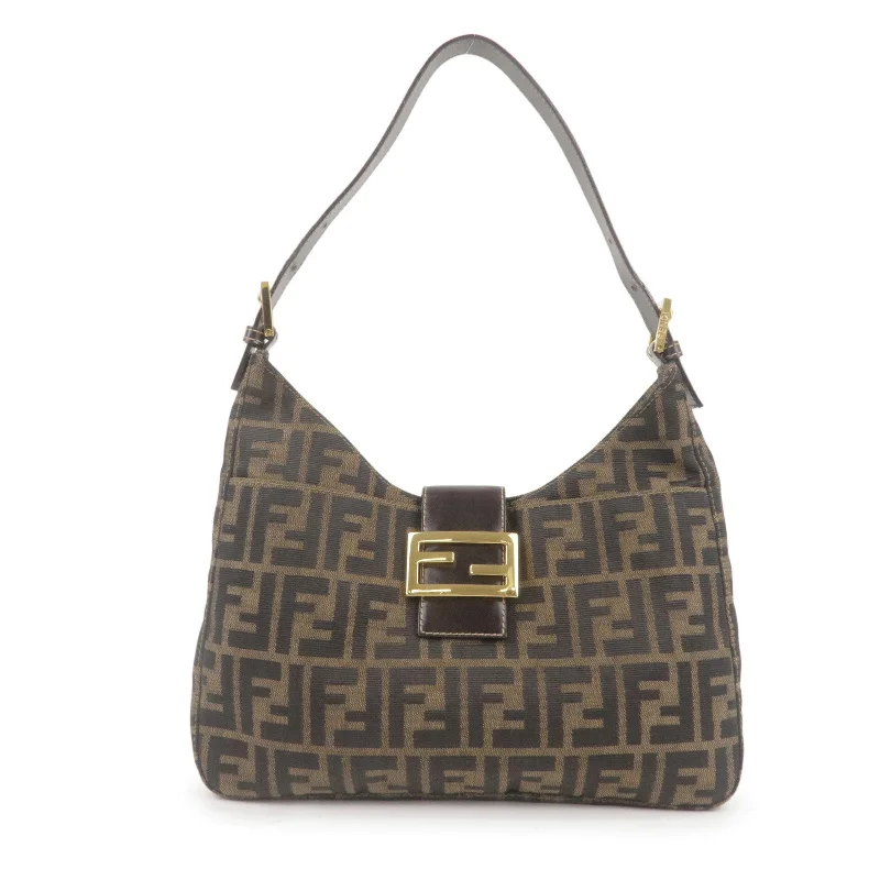 Fendi Baguette bags featuring the iconic FF logo plaque for a branded lookFendi Baguette bags featuring the iconic FF logo plaque for a branded lookFendi Baguette bags featuring the iconic FF logo plaque for a branded lookFENDI Zucca Canvas Leather Shoulder Bag Brown Black 26569