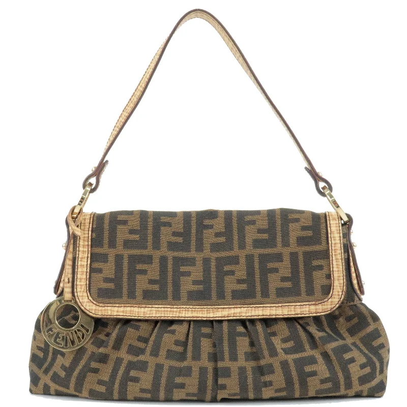 Fendi Baguette bags with a studded leather trim for a bold and edgy lookFendi Baguette bags with a studded leather trim for a bold and edgy lookFendi Baguette bags with a studded leather trim for a bold and edgy lookFENDI Zucca Canvas Leather Shoulder Bag Beige Brown 8BR445