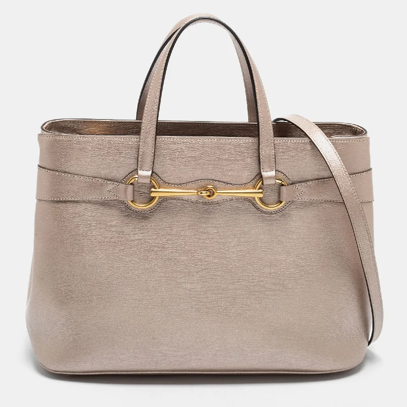 Ladies Gucci shoulder bags with a wide - width strapLadies Gucci shoulder bags with a wide - width strapGucci Metallic Beige Leather Bright Bit Tote