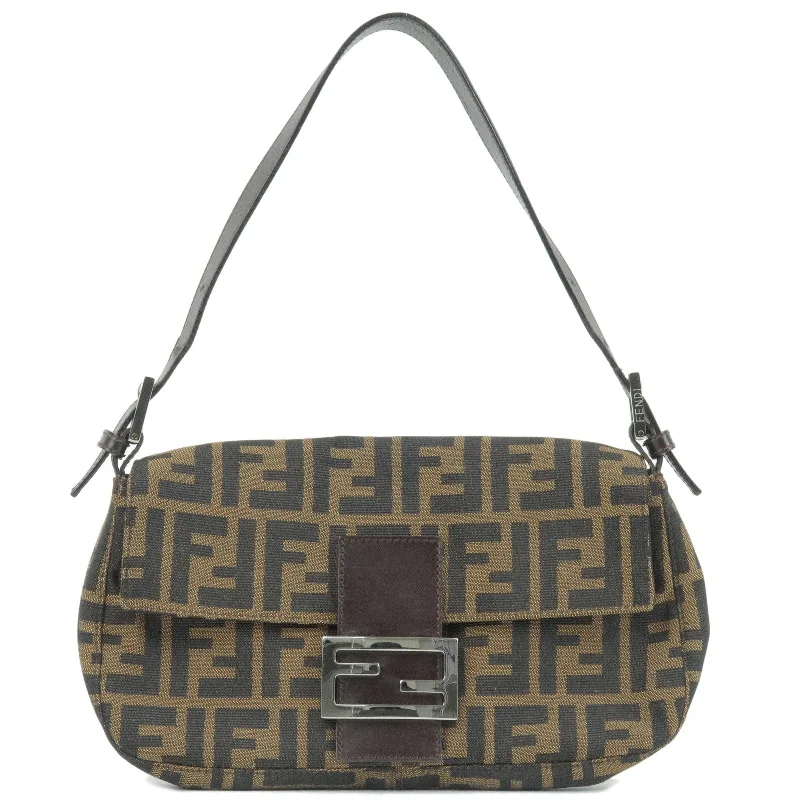 Fendi handbags with a metallic - finish FF logo for a bold and glamorous lookFendi handbags with a metallic - finish FF logo for a bold and glamorous lookFendi handbags with a metallic - finish FF logo for a bold and glamorous lookFENDI Zucca Canvas Leather Mamma Baguette Shoulder Bag Khaki 26424