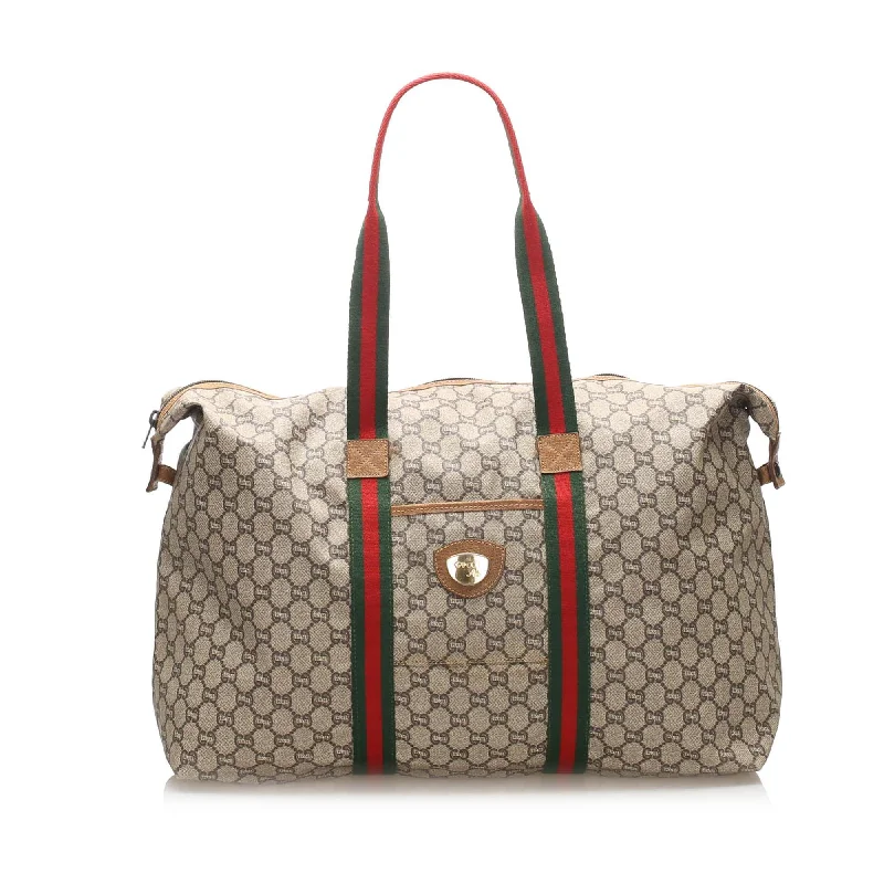 Women Gucci Sylvie bags featuring the signature web stripeWomen Gucci Sylvie bags featuring the signature web stripeGucci GG Canvas Web Tote Bag (SHG-14508)