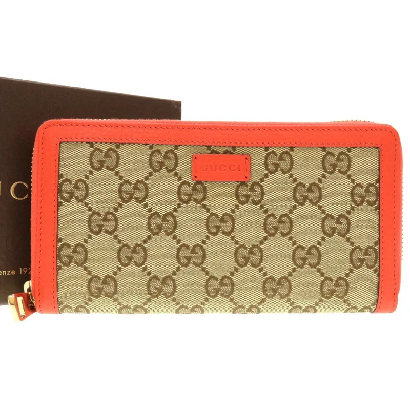 Ladies Gucci shoulder bags with a wide - width strapLadies Gucci shoulder bags with a wide - width strapGucci GG Canvas Beige Orange 388637 Round Long Wallet