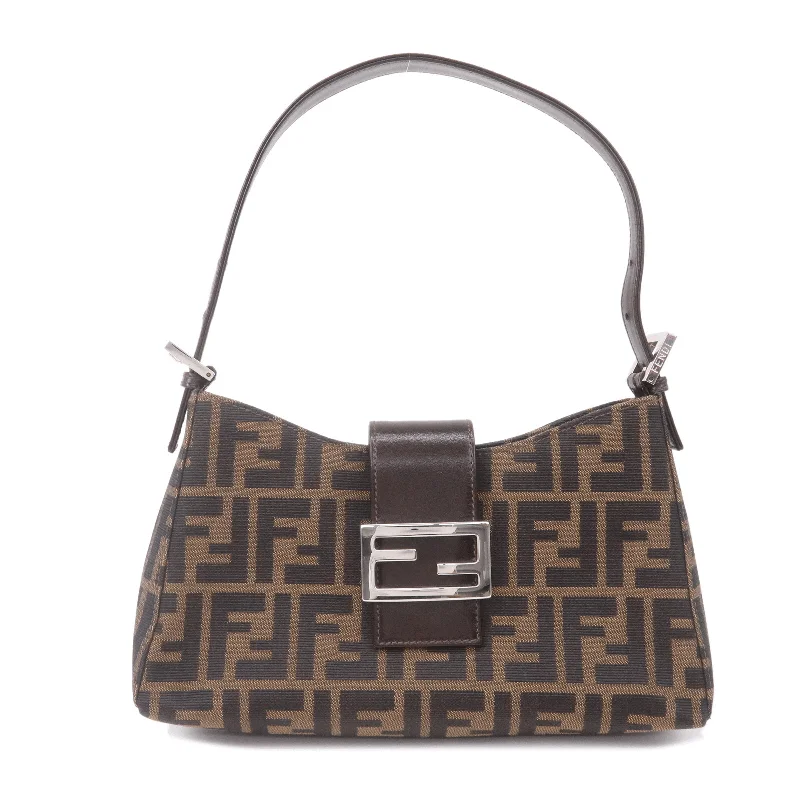 Fendi bags with a zippered interior pocket for separating items and keeping them organizedFendi bags with a zippered interior pocket for separating items and keeping them organizedFendi bags with a zippered interior pocket for separating items and keeping them organizedFENDI Zucca Canvas Leather Shoulder Bag Brown Black 16115