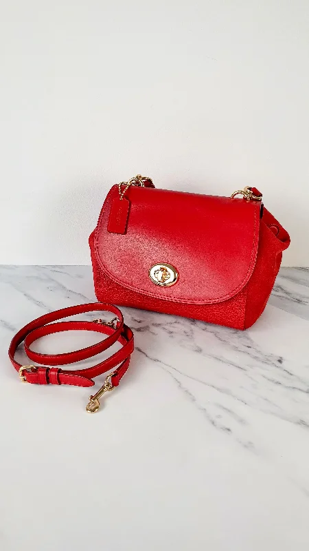 Coach Dempsey bags with a crystal - embellished C - logo for added luxuryCoach Dempsey bags with a crystal - embellished C - logo for added luxuryCoach Faye in Red Mixed Leather & Suede Flap Bag Turnlock Tophandle Crossbody