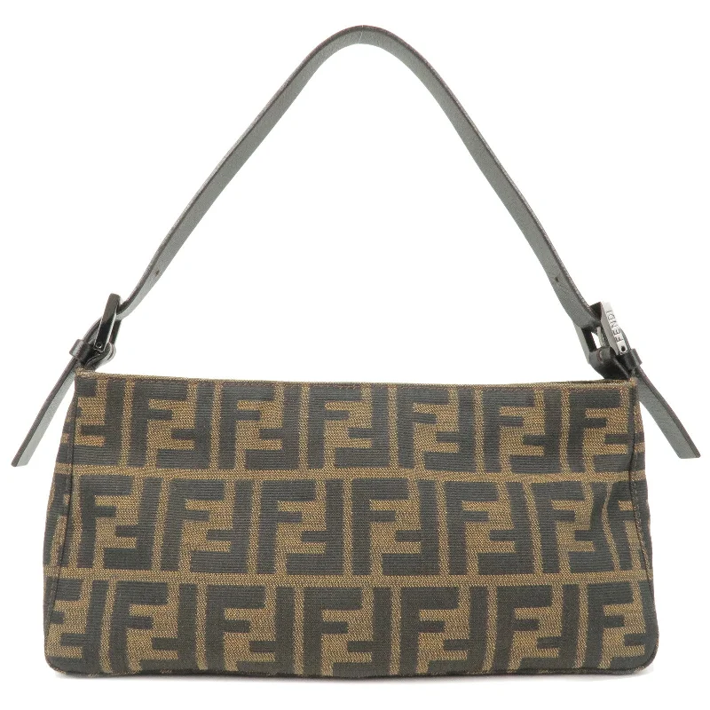 Fendi Baguette bags featuring the iconic FF logo plaque for a branded lookFendi Baguette bags featuring the iconic FF logo plaque for a branded lookFendi Baguette bags featuring the iconic FF logo plaque for a branded lookFENDI Zucca Canvas Leather Shoulder Bag Khaki Black