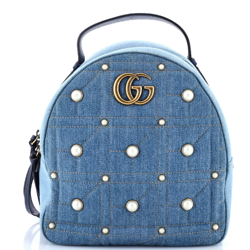 Women Gucci bags with a chain - link trim and a leather bodyWomen Gucci bags with a chain - link trim and a leather bodyGucci Pearly Gg Marmont Backpack