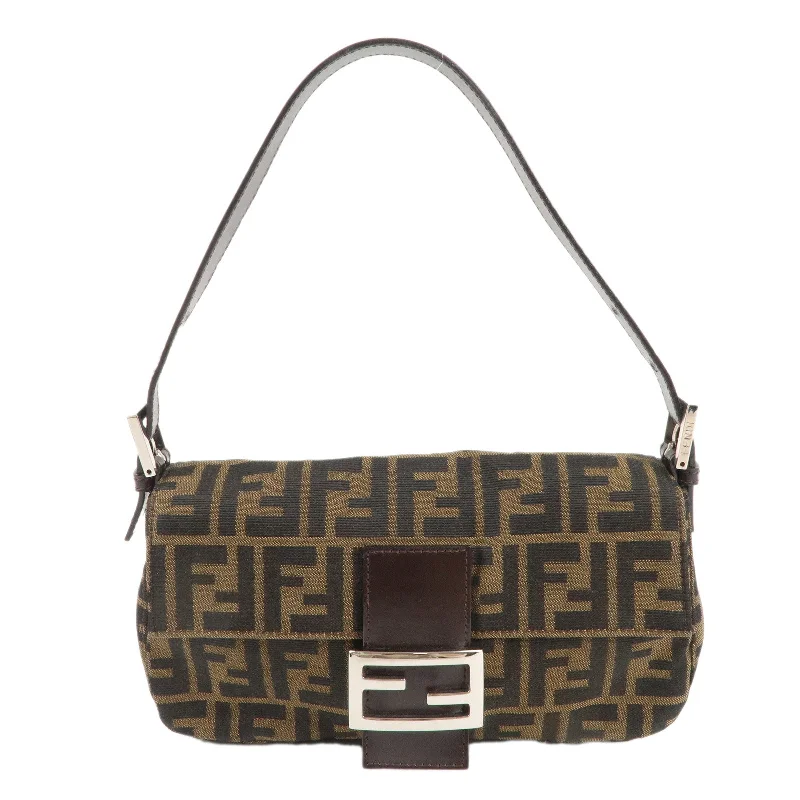 Fendi tote bags with a double - handle and shoulder - strap option for versatile carryingFendi tote bags with a double - handle and shoulder - strap option for versatile carryingFendi tote bags with a double - handle and shoulder - strap option for versatile carryingFENDI Mamma Baguette Zucca Canvas Leather Shoulder Bag 26424