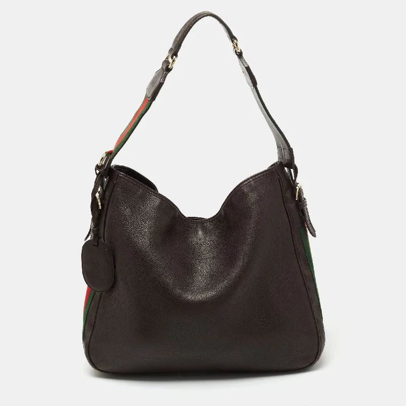 Gucci handbags for women with a beaded trimGucci handbags for women with a beaded trimGucci Dark Brown Leather Web Shoulder Bag