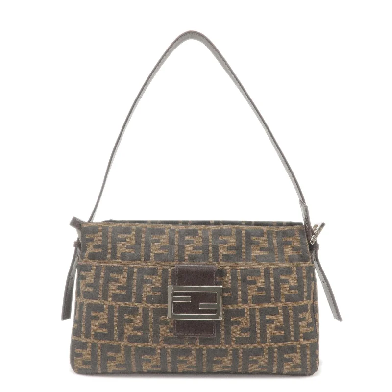 Fendi tote bags with a reinforced bottom for increased durabilityFendi tote bags with a reinforced bottom for increased durabilityFendi tote bags with a reinforced bottom for increased durabilityFENDI Zucca Canvas Leather Shoulder Bag Brown Black 26566