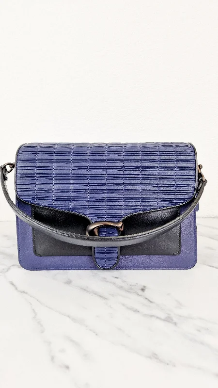 Coach handbags with a metal - framed clasp for durability and styleCoach handbags with a metal - framed clasp for durability and styleCoach Tabby Sample Bag with Ruched Pleating in Cadet Blue and Black Leather - Handbag