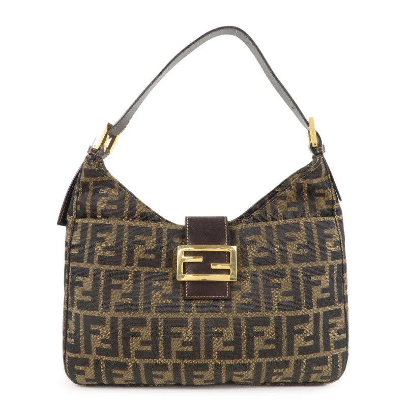 Fendi tote bags with a self - cleaning interior lining for easy maintenanceFendi tote bags with a self - cleaning interior lining for easy maintenanceFendi tote bags with a self - cleaning interior lining for easy maintenanceFENDI Zucca Canvas Leather Shoulder Bag Brown Black 26569