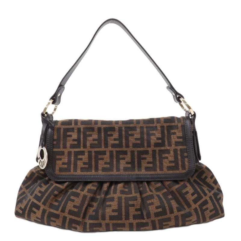 Fendi handbags with a metallic - finish FF logo for a bold and glamorous lookFendi handbags with a metallic - finish FF logo for a bold and glamorous lookFendi handbags with a metallic - finish FF logo for a bold and glamorous lookFENDI Zucca Canvas Leather Shoulder Bag Brown Black 8BR436