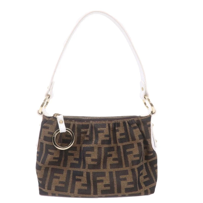 Fendi Peekaboo bags with a classic two - compartment design for organized storageFendi Peekaboo bags with a classic two - compartment design for organized storageFendi Peekaboo bags with a classic two - compartment design for organized storageFENDI Zucca Canvas Leather Hand Bag Shoulder Bag 8BR354