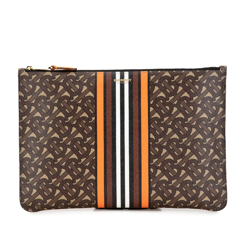 Color - Blocked Burberry Bags for a Bold StatementColor - Blocked Burberry Bags for a Bold StatementBrown Burberry Monogram Stripe E-Canvas Clutch