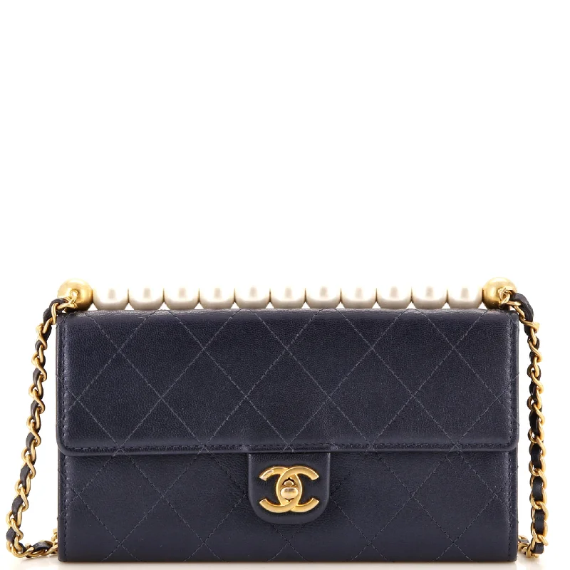 Miniature Burberry Crossbody Bags for Evening OutChic Pearls Clutch with Chain Quilted Goatskin