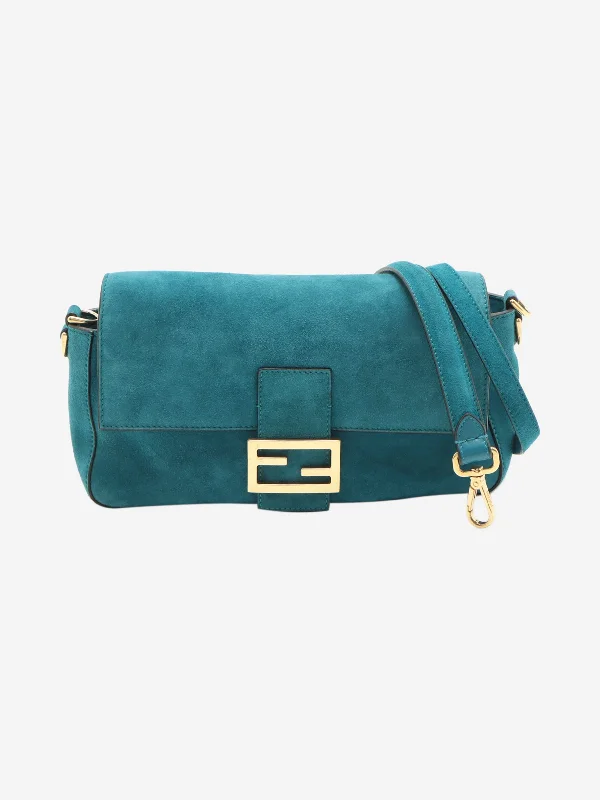 Pattern - Mixing Hermes Bags for a Trendy and Edgy LookTeal suede Mamma Baguette bag