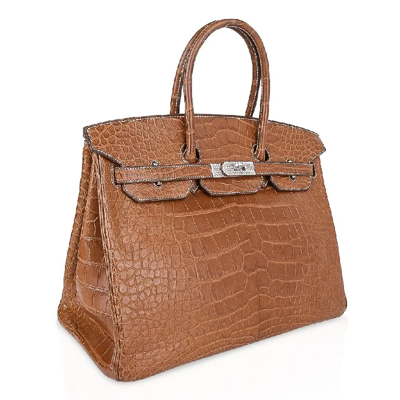 Iconic Hermes Birkin Bags in Rare Leather VarietiesHermes Diamond Birkin 35 Bag Fauve Barenia Matte Alligator Rare