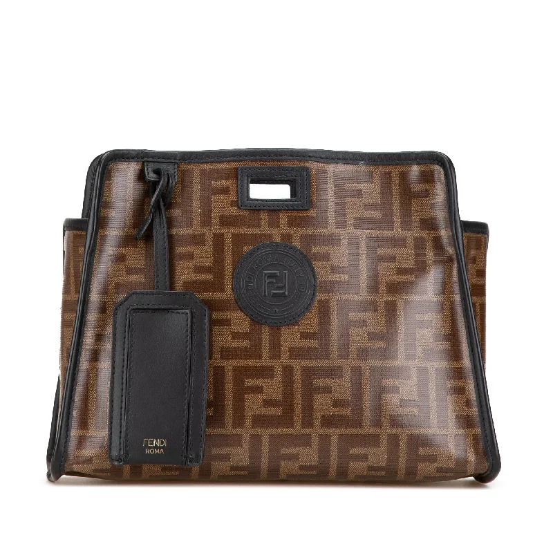 Ladies Fendi shoulder bags with a detachable phone stand for hands - free viewingLadies Fendi shoulder bags with a detachable phone stand for hands - free viewingBrown Fendi Small Zucca Coated Canvas Peekaboo Defender Clutch Bag