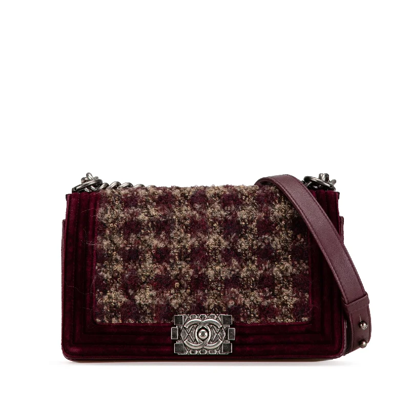 Hermes Lindy Bags in Seasonal Print CollaborationsRed Chanel Medium Velvet and Tweed Boy Flap Shoulder Bag