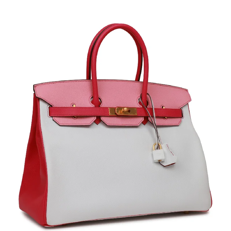 Hermes Bags with Magnetic and Twist - Lock ClosuresHermes Special Order (HSS) Birkin 35 Rose Tyrien, Rose Lipstick and White Epsom Brushed Gold Hardware