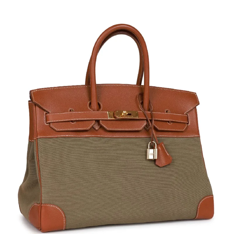 Stylish Hermes Kelly Bags with Custom - Engraved PlatesVintage Hermes Birkin 35 Gold Courchevel and Olive Toile H Gold Hardware