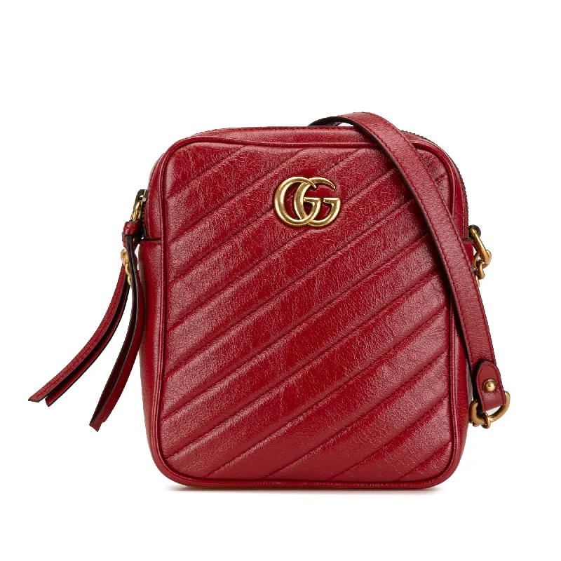 Ladies Gucci shoulder bags with a single - handle designRed Gucci GG Marmont Double Zip Camera Bag