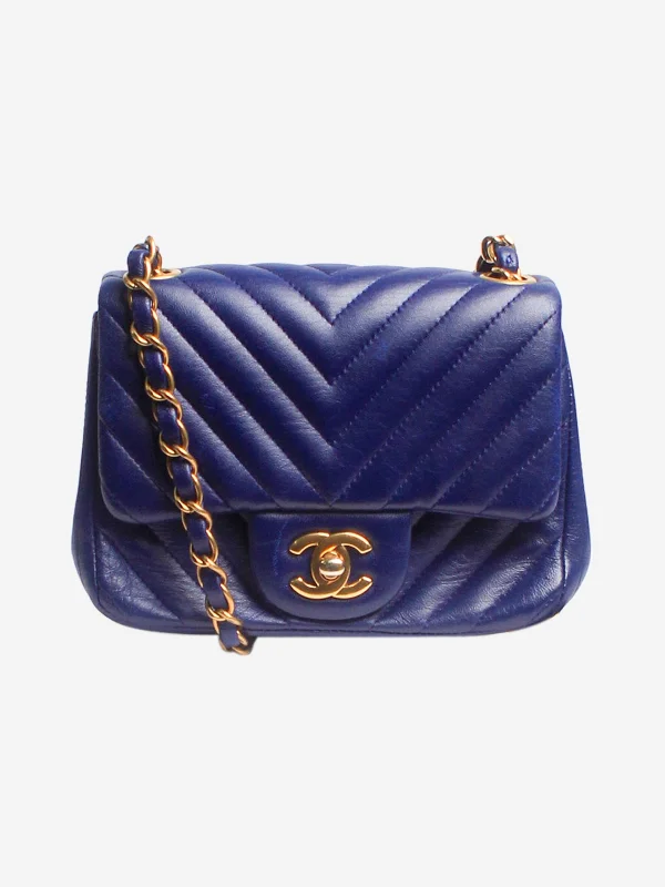 High - End Hermes Jypsiere Bags for the Fashion - ForwardNavy blue 2015 lambskin Mini Square Classic Single Flap bag