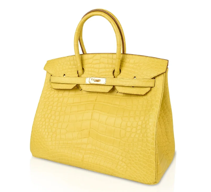 Hermes Bags with Chain - Link Handles for a Touch of GlamourHermes Birkin 35 Bag Matte Alligator Mimosa Gold Hardware Crazy Fabulous