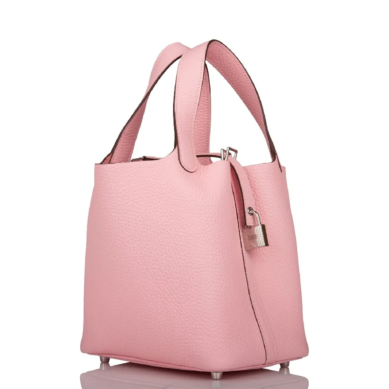 Stylish Hermes Kelly Bags with Custom - Engraved PlatesHermes Rose Sakura Clemence Picotin Lock 18cm Palladium Hardware