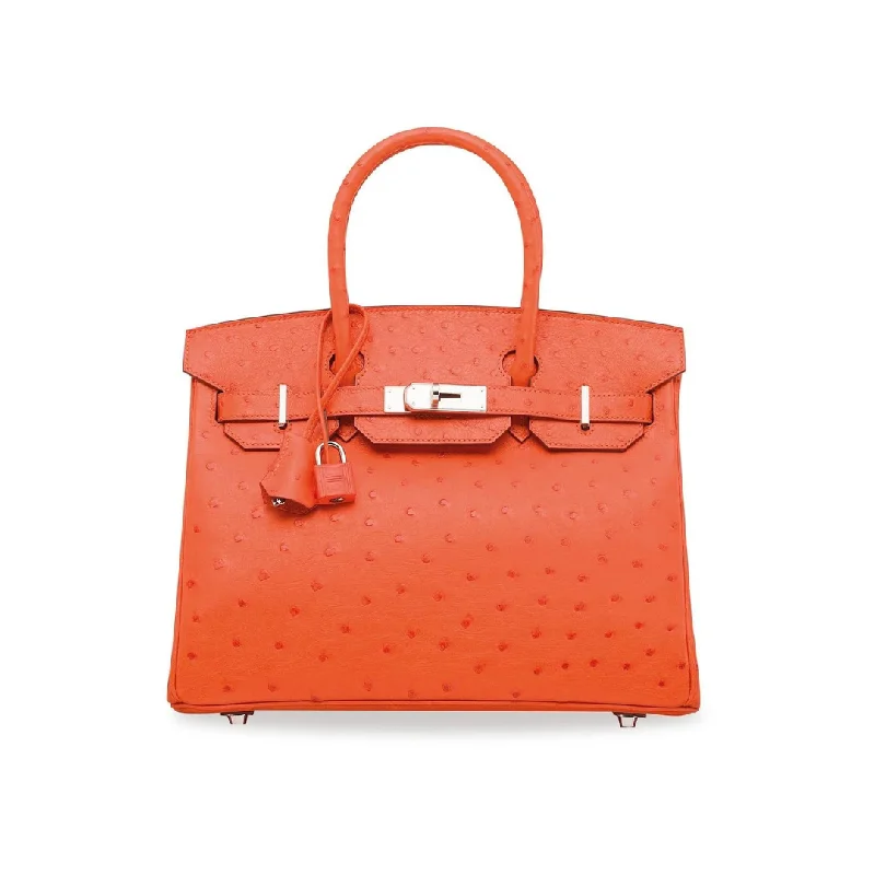 Oversized Hermes Bags for a Fashion - Forward and Practical StatementHermesBirkin 30 Ostrich Leather Tangerine Palladium Hardware