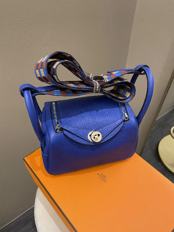 Stylish Hermes Kelly Bags with Custom - Engraved PlatesHermes Mini Lindy Blue Royal Clemence