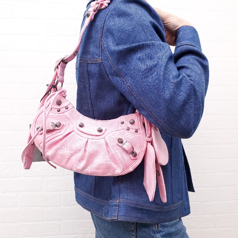 Hermes Kellydoll Bags for a Playful and Chic LookBALENCIAGA PINK DENIM BB MONOGRAM LE CAGOLE SHOULDER BAG