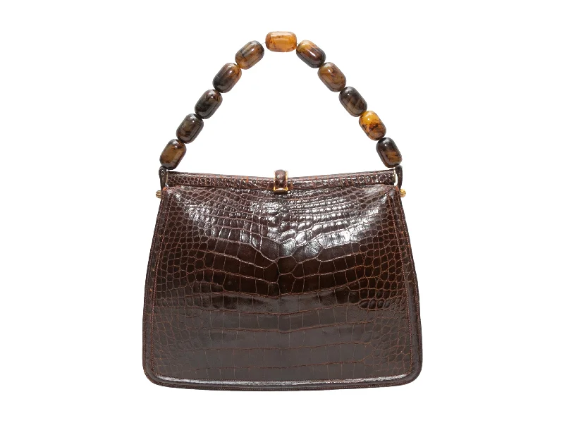 Sustainable - Inspired Hermes Bags with Eco - Conscious MaterialsVintage Brown Lucille de Paris Alligator Beaded Handle Handbag