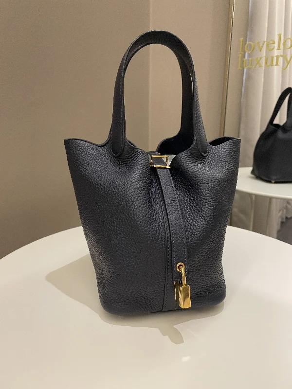 Foldable Hermes Shopping Totes for Added ConvenienceHermes Picotin Lock PM 18 Bleu Nuit Clemence