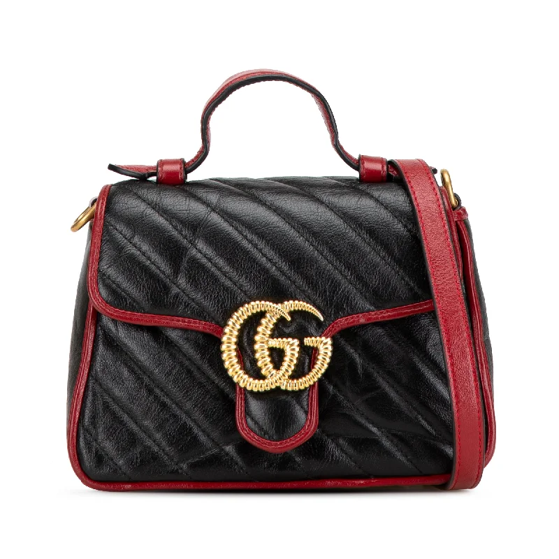 Women Gucci Sylvie bags with a crystal - embellished web stripeBlack Gucci Mini GG Marmont Torchon Top Handle Bag Satchel