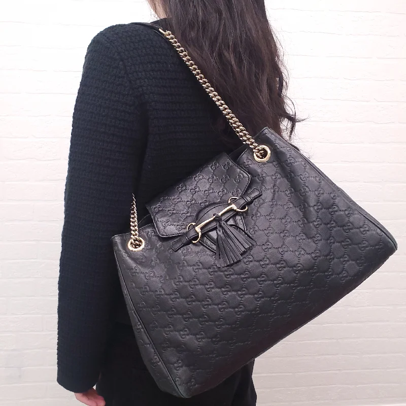 Affordable Replica - Quality Hermes - Inspired BagsGUCCI BLACK LEATHER EMBOSSED TOTE