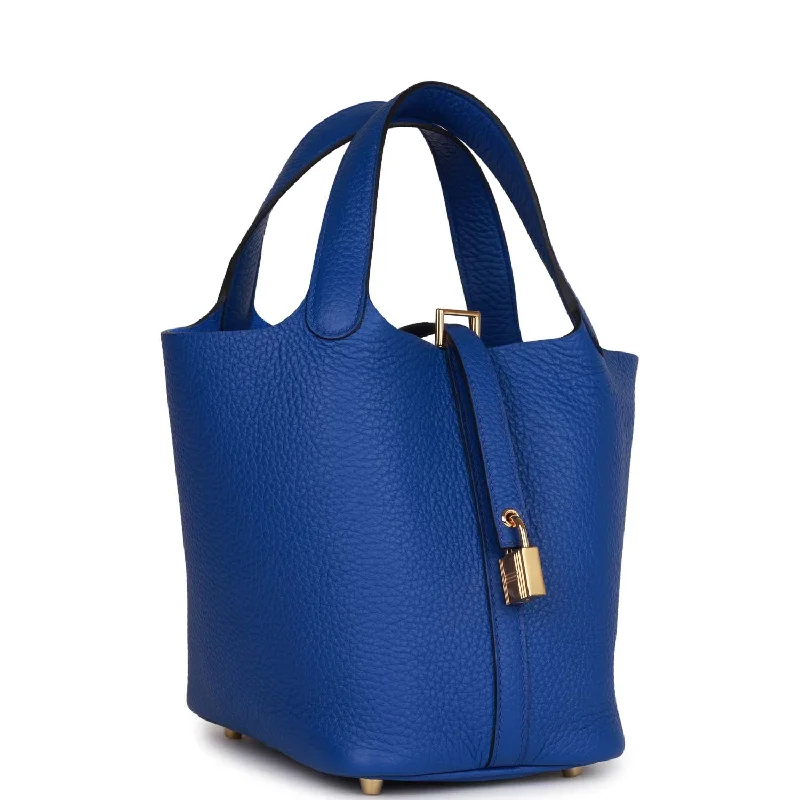 Sparkling Hermes Bags with Diamond - Encrusted AccentsHermes Picotin Lock 18 Bleu Royal Clemence Gold Hardware