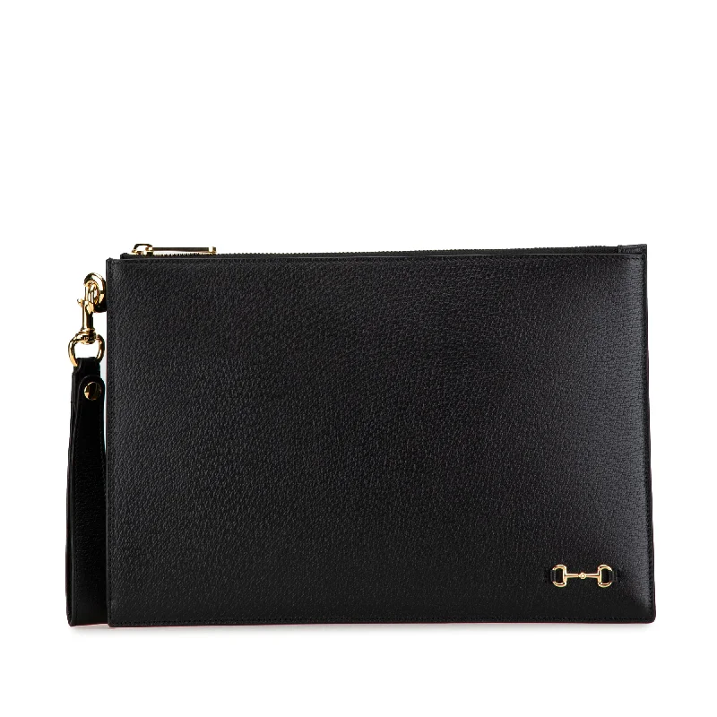 Pet - Friendly Hermes Pet Carrier Bags in Signature StylesBlack Gucci Leather Horsebit 1955 Zip Clutch