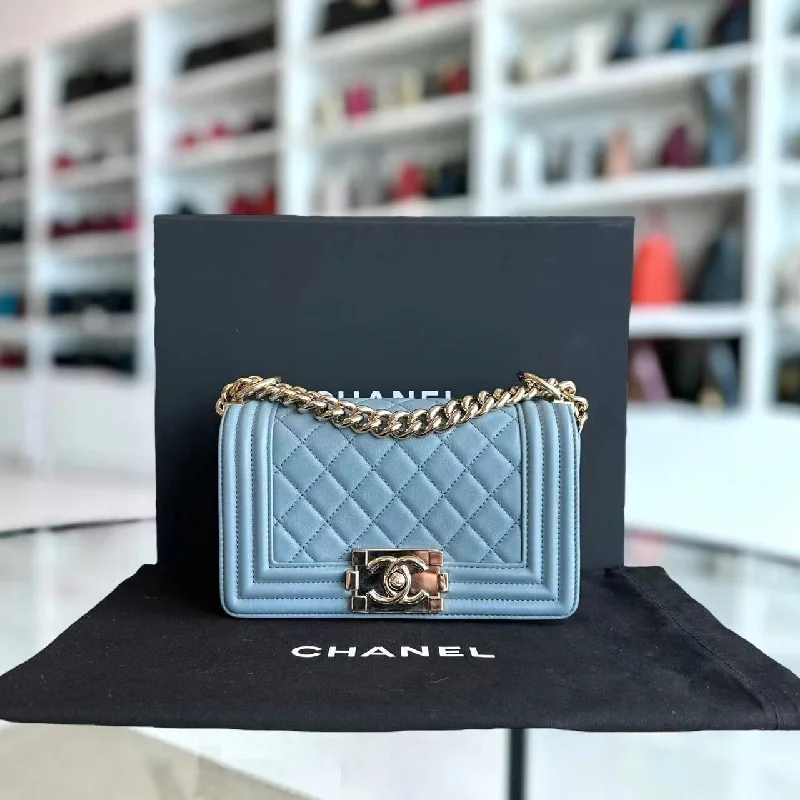 Chanel Quilted Leather Shoulder Bag for FashionistasChanel Quilted Leather Shoulder Bag for FashionistasCalfskin Boy Small 20CM Quilted Grained Calfskin Leboy Sky Baby Blue GHW No 27