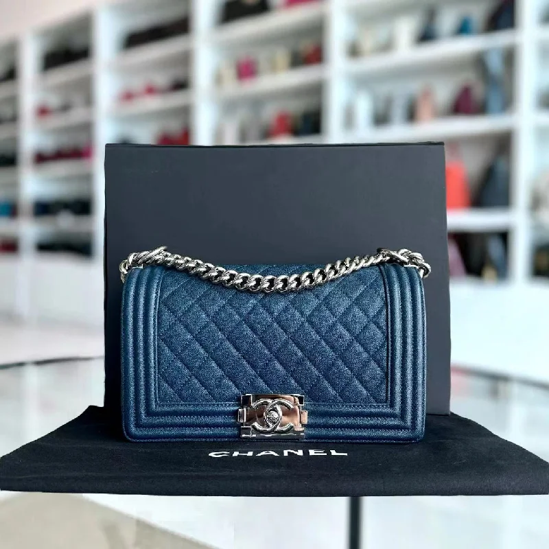 Chanel All - Match Handbag for Versatile StylingChanel All - Match Handbag for Versatile StylingCaviar Boy Old Medium 25CM Quilted Grained Calfskin Blue Leboy Silver Hardware Series 28