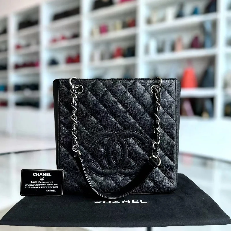 Chanel Chain Strap Handbag for Everyday UseChanel Chain Strap Handbag for Everyday UseCaviar PST Petite Shopping Tote Quilted Calfskin Black Silver Hardware Series 12