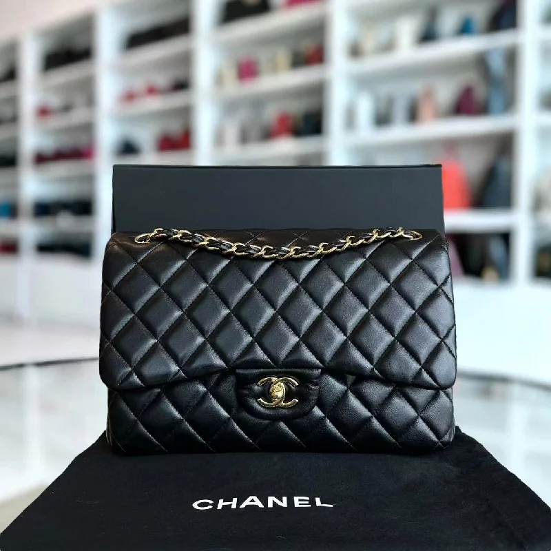 Chanel Limited Edition Handbag for CollectorsChanel Limited Edition Handbag for CollectorsJumbo Double Flap Classic Flap Quilted Lambskin Black Golden Hardware Series 22