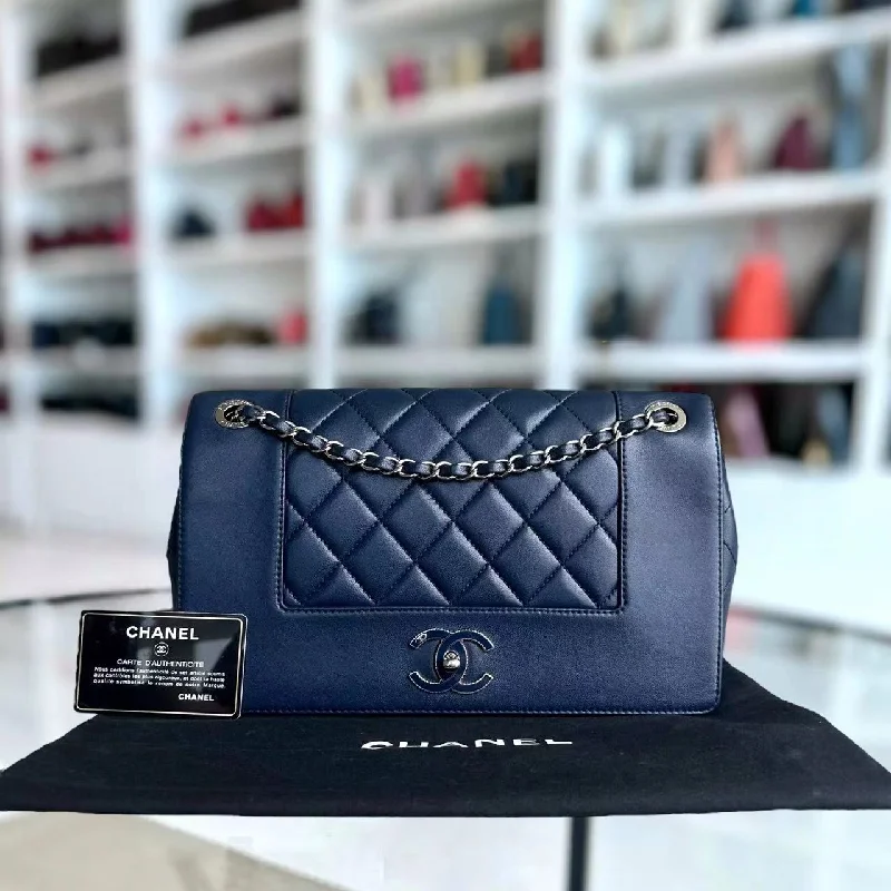 Chanel Vintage Inspired Handbag for Retro LoversChanel Vintage Inspired Handbag for Retro LoversMademoiselle Medium Seasonal Double Flap Calfskin Quilted Dark Navy Blue Series 23