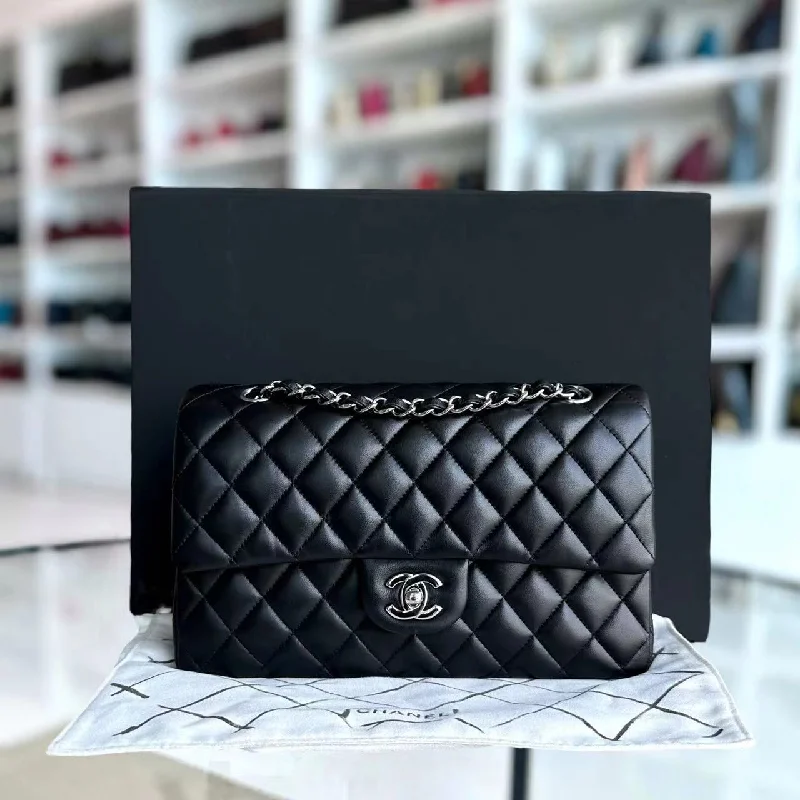 Chanel Black Handbag for Business MeetingsChanel Black Handbag for Business MeetingsDouble Flap Quilted Lambskin Black Silver Hardware Series 23