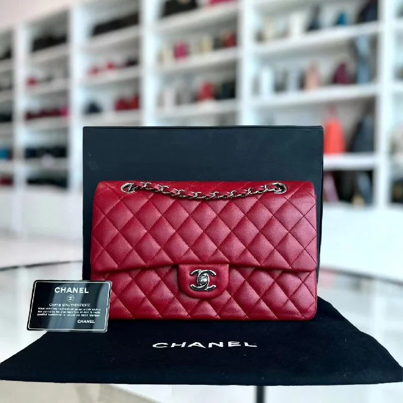 Chanel Designer Handbag with Unique DesignChanel Designer Handbag with Unique DesignQuilted Lambskin Dark Red Silver Hardware Series 17