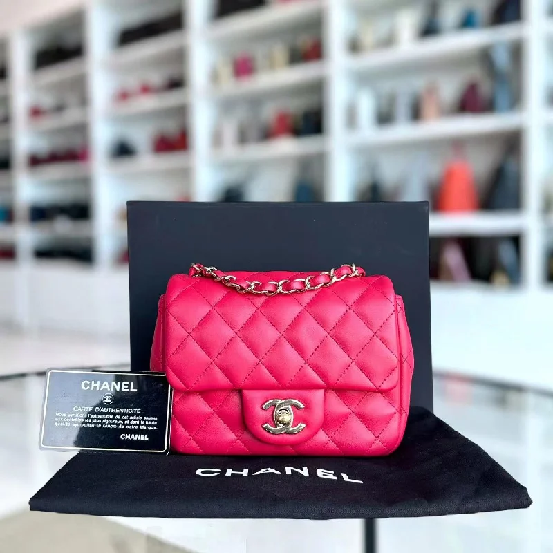 Chanel Limited Edition Handbag for CollectorsChanel Limited Edition Handbag for CollectorsMini Square Classic Flap Quilted Lambskin Hot Pink Golden Hardware Series 21