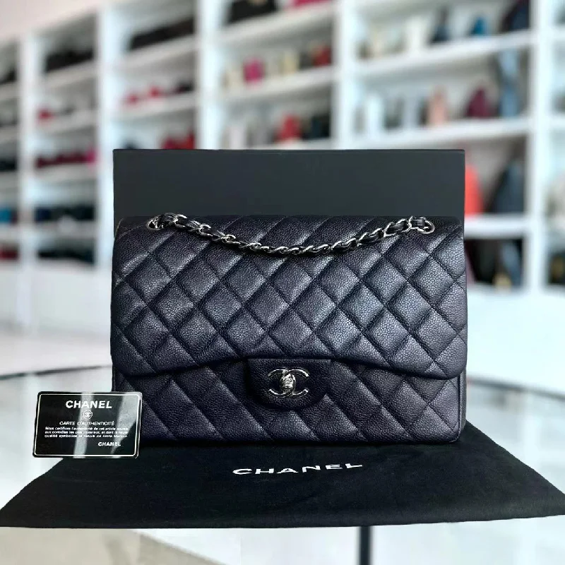 Chanel All - Match Handbag for Versatile StylingChanel All - Match Handbag for Versatile StylingCaviar Jumbo Double Flap Classic Flap Quilted Calfskin Dark Blue Purple SHW No 18