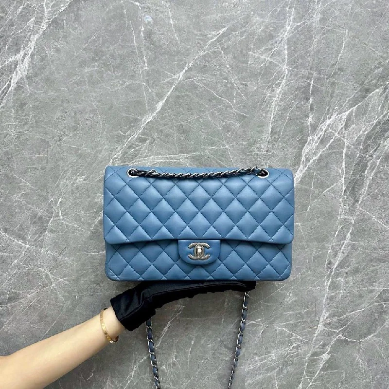 Chanel Quilted Leather Shoulder Bag for FashionistasChanel Quilted Leather Shoulder Bag for FashionistasClassic Double Flap Lambskin Haze Blue SHW No 17